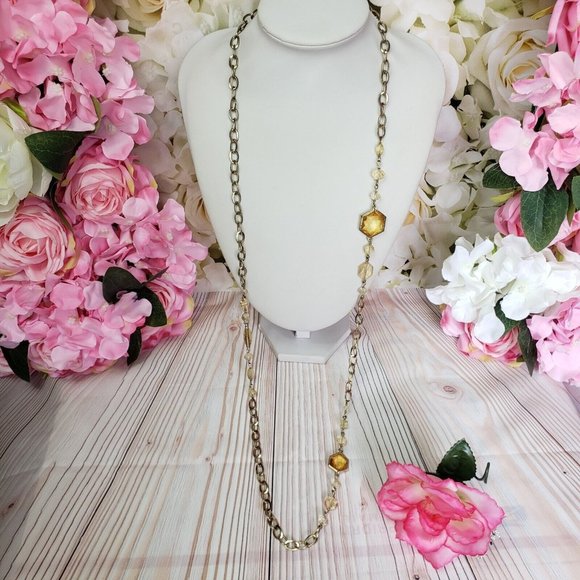 Dana Kellin for Target Beaded Gold Tone Station Chain Necklace Yellow Crystals - Picture 1 of 12